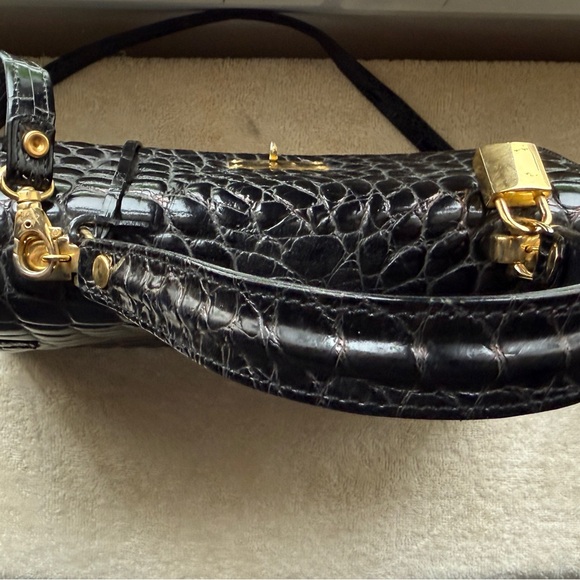 Black hand bag Hermes style in fake crocodile - Picture 7 of 11